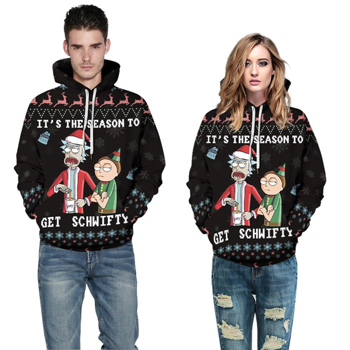 Christmas Geek Digital Printing Couple Long Sleeve Hooded Sweater