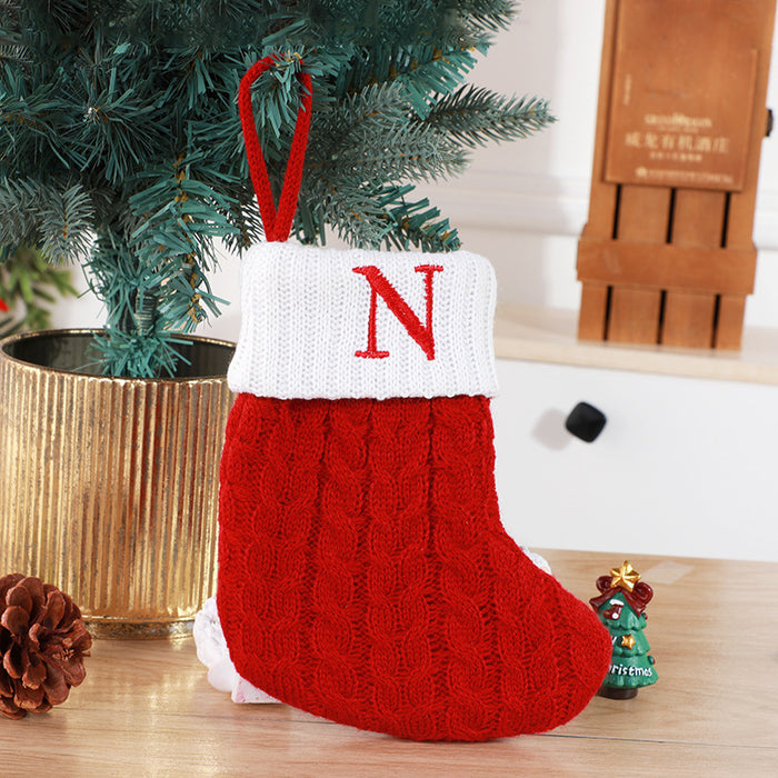 Cute Letters Christmas Stockings Decorative Creative Tree Pendant Wool Knitted Socks