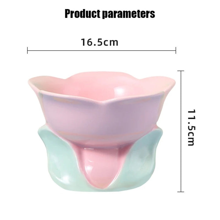 Cat Flower Bowl Raised Ceramic Pet Drinking Eating Feeders Small Dogs Elevated Non-slip