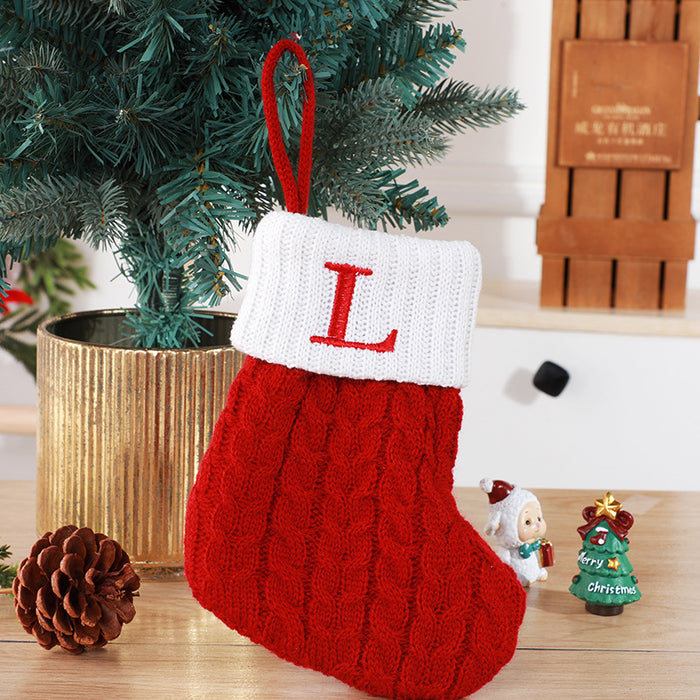 Cute Letters Christmas Stockings Decorative Creative Tree Pendant Wool Knitted Socks