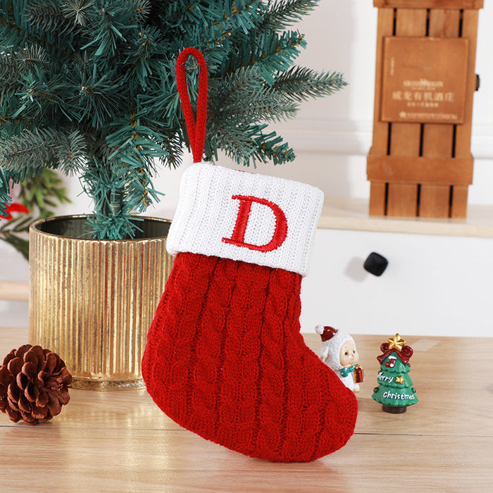 Cute Letters Christmas Stockings Decorative Creative Tree Pendant Wool Knitted Socks