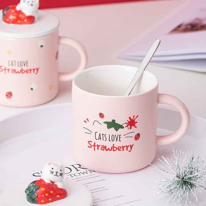 Creative Cartoon Ceramic Mug With Lid Cute Strawberry Mug Christmas Gift Mug Cup