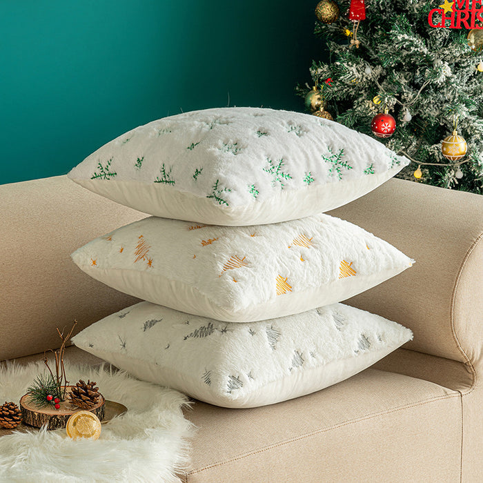 Christmas Tree Embroidery Pillow Cover Plush Snowflake