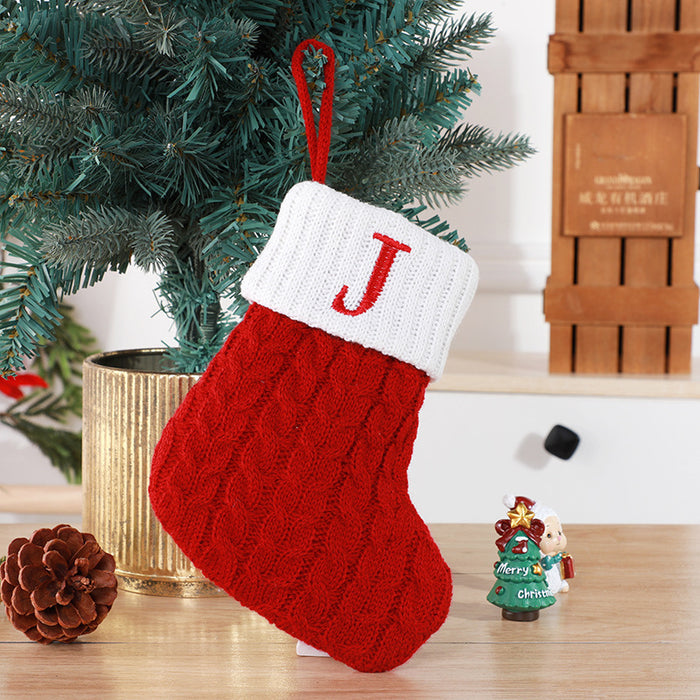 Cute Letters Christmas Stockings Decorative Creative Tree Pendant Wool Knitted Socks