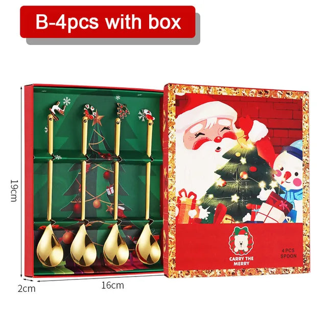 4PCS Christmas Coffee Spoons Set Gold