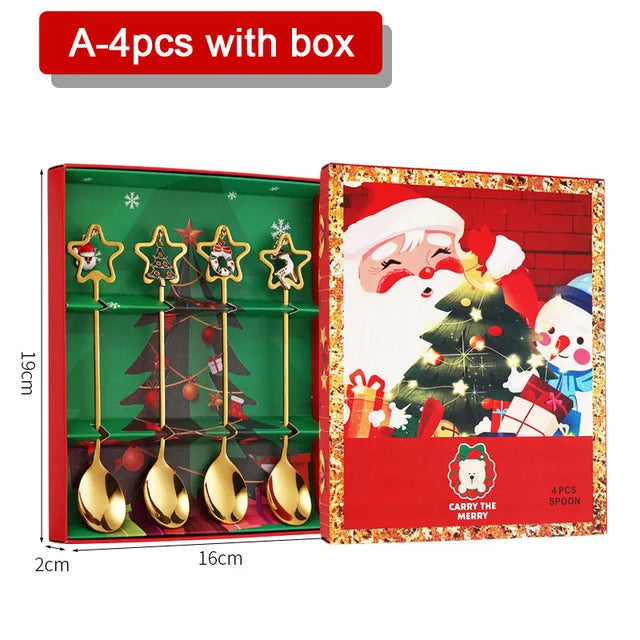 4PCS Christmas Coffee Spoons Set Gold