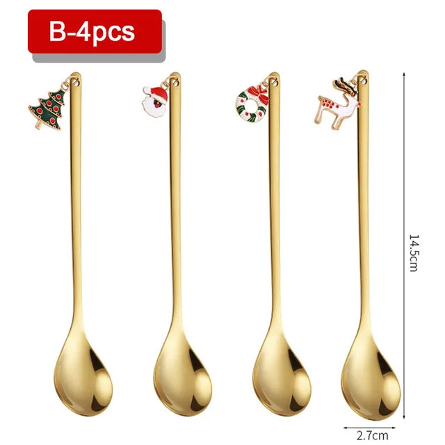 4PCS Christmas Coffee Spoons Set Gold