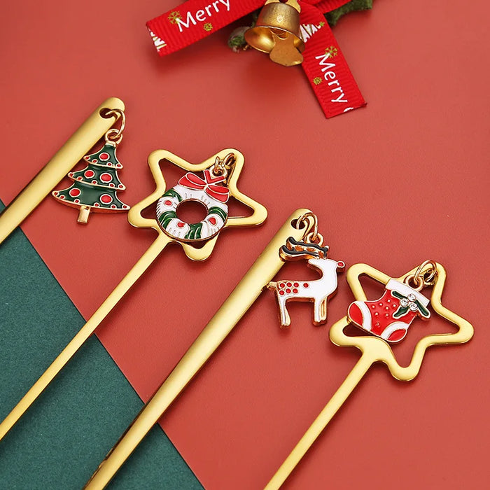 4PCS Christmas Coffee Spoons Set Gold