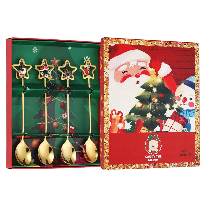 4PCS Christmas Coffee Spoons Set Gold