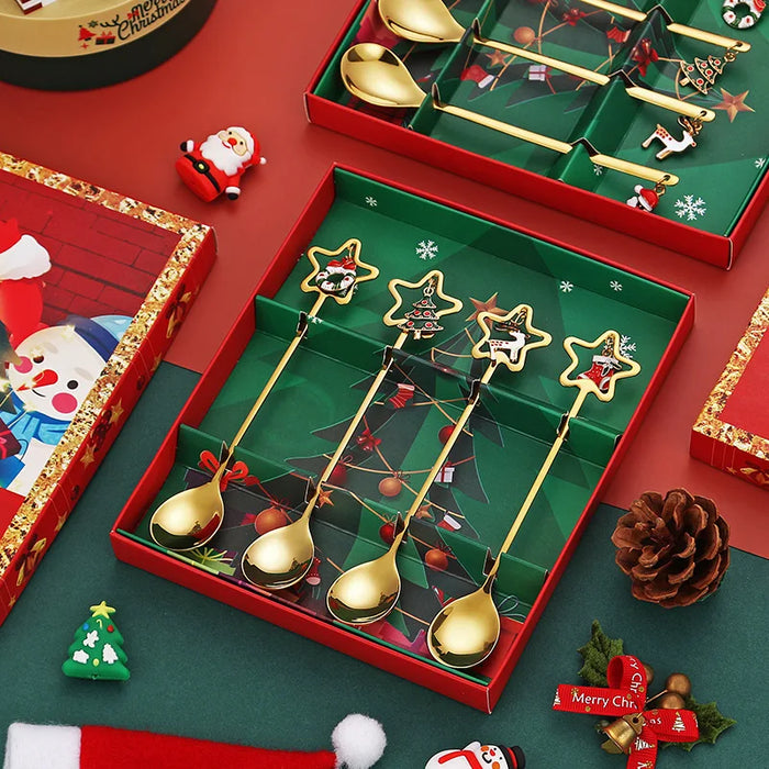 4PCS Christmas Coffee Spoons Set Gold