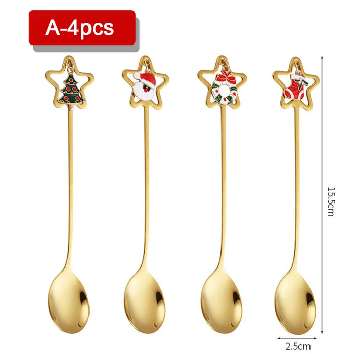 4PCS Christmas Coffee Spoons Set Gold