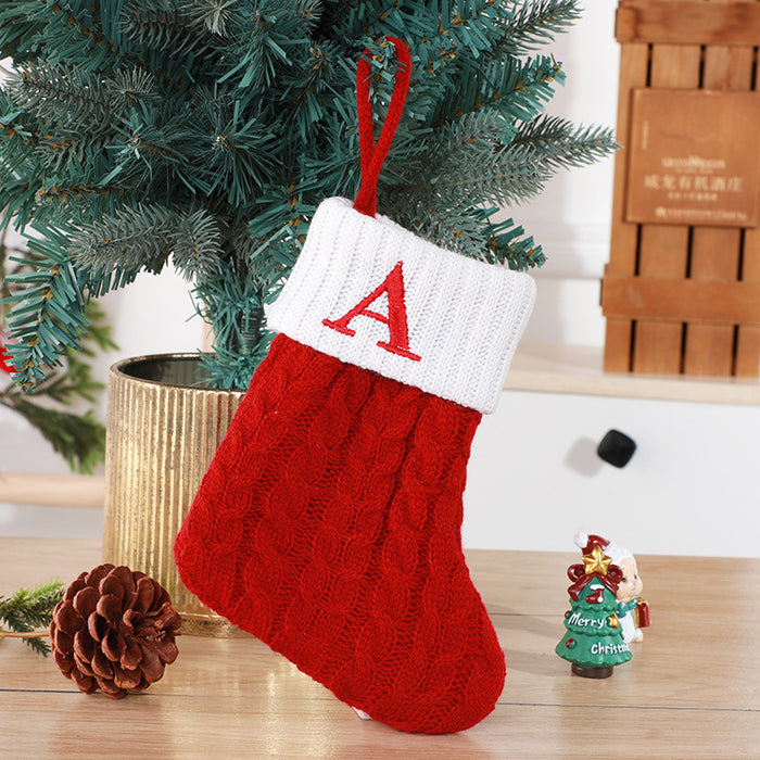 Cute Letters Christmas Stockings Decorative Creative Tree Pendant Wool Knitted Socks