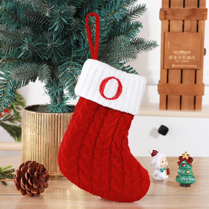 Cute Letters Christmas Stockings Decorative Creative Tree Pendant Wool Knitted Socks