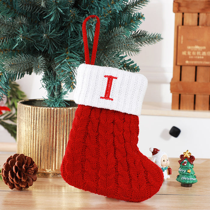 Cute Letters Christmas Stockings Decorative Creative Tree Pendant Wool Knitted Socks