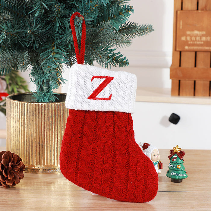 Cute Letters Christmas Stockings Decorative Creative Tree Pendant Wool Knitted Socks