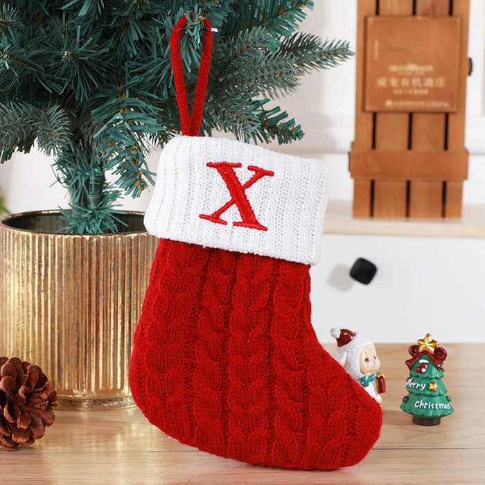 Cute Letters Christmas Stockings Decorative Creative Tree Pendant Wool Knitted Socks