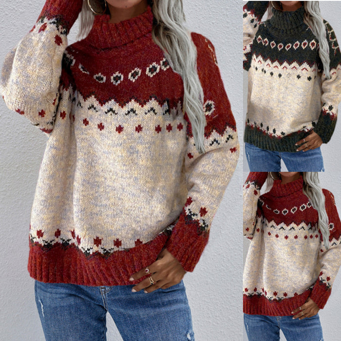 Long Sleeve Jacquard Knitted Thick Sweater