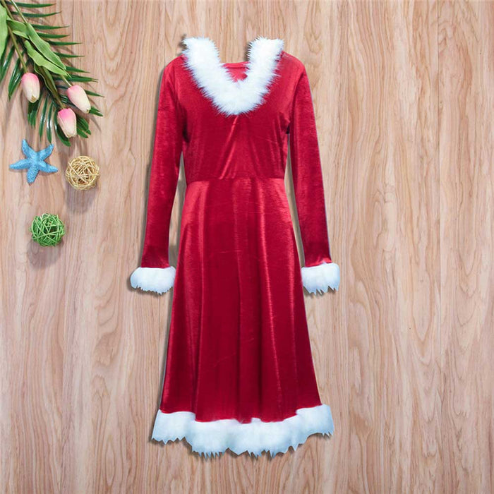 Christmas Red Dress Santa Velvet Family Matching Clothes Happy New Year Party Vestidos WDC1669