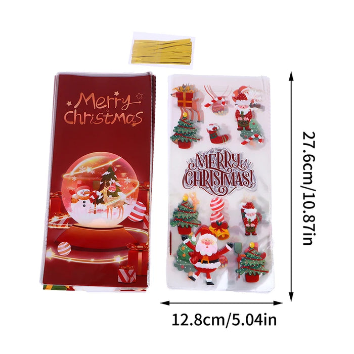 50Pcs Christmas Candy Gift Packaging Bag With Ribbon Ties