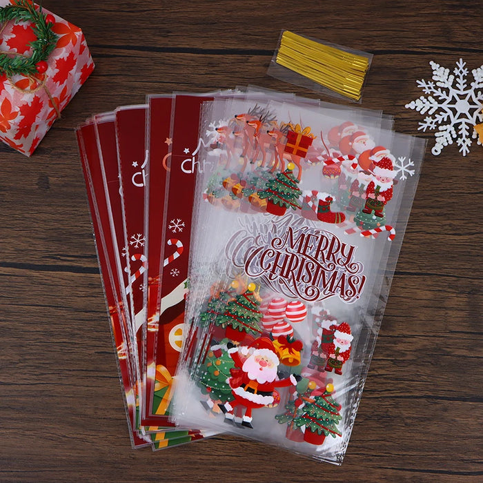 50Pcs Christmas Candy Gift Packaging Bag With Ribbon Ties