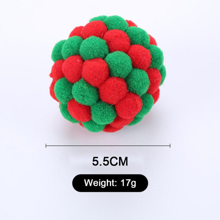 1 PC Pet Supplies Cat Self-excited Ball Funny Cat Ball Plush Bell Ball Multicolor Stitching Christmas Color Cat Throwing Toys