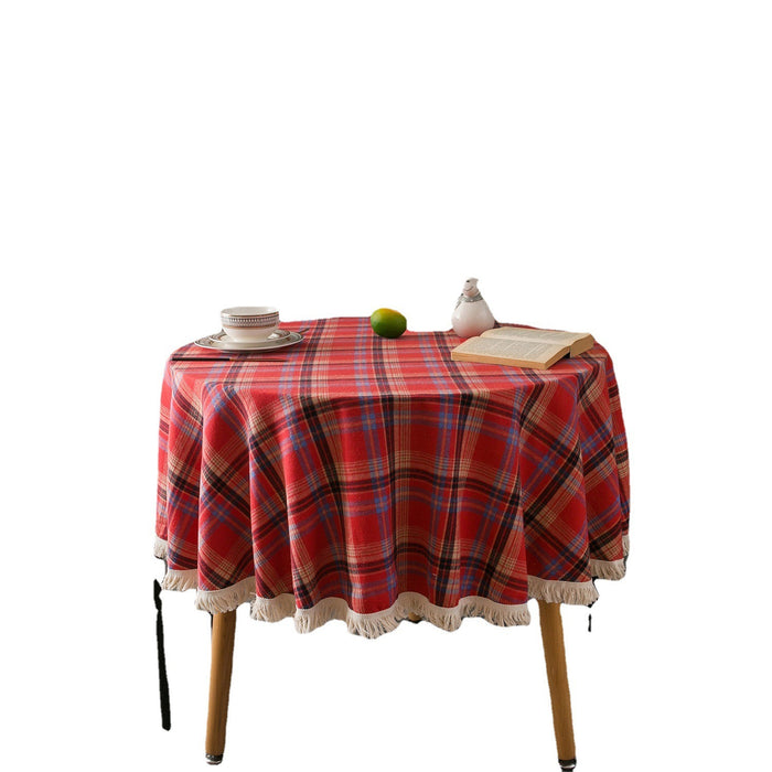 Gerring Christmas Coffee Table Cover Yarn Dyed Plaid Holiday Wedding Deco Tablecloth American Round Tassel Table Cloth For Party