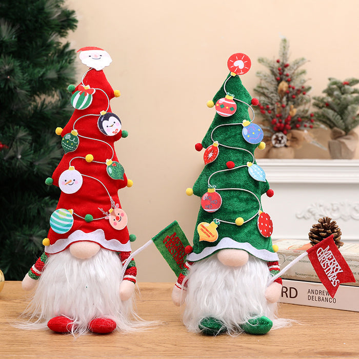 Christmas Tree Hat Hair Dwarf Doll Holding Flag Faceless Rudolph Doll Shopping Mall Window Decoration