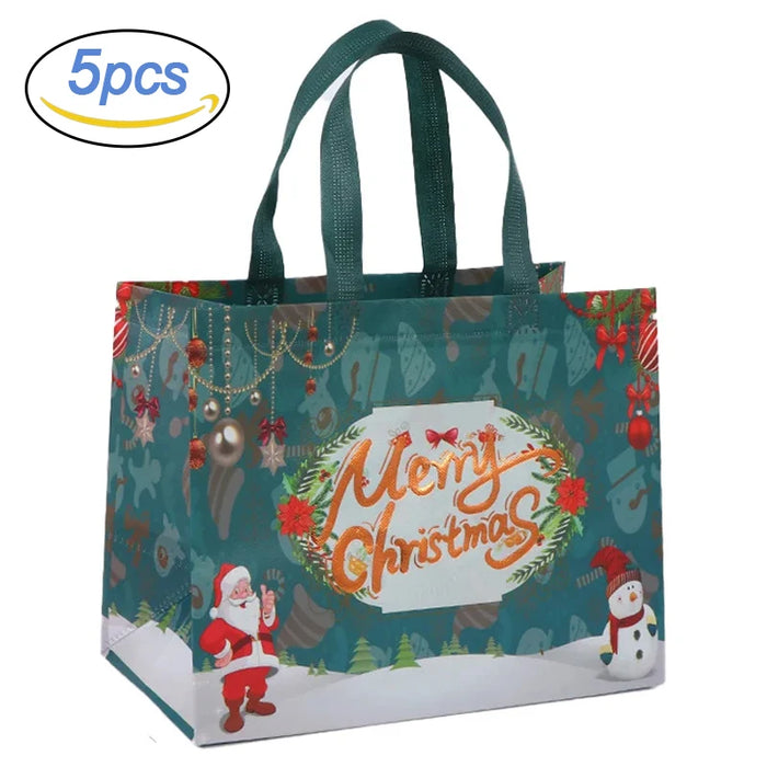 5Pcs Christmas Gift Bags Non-Woven Santa Claus Handle Bag