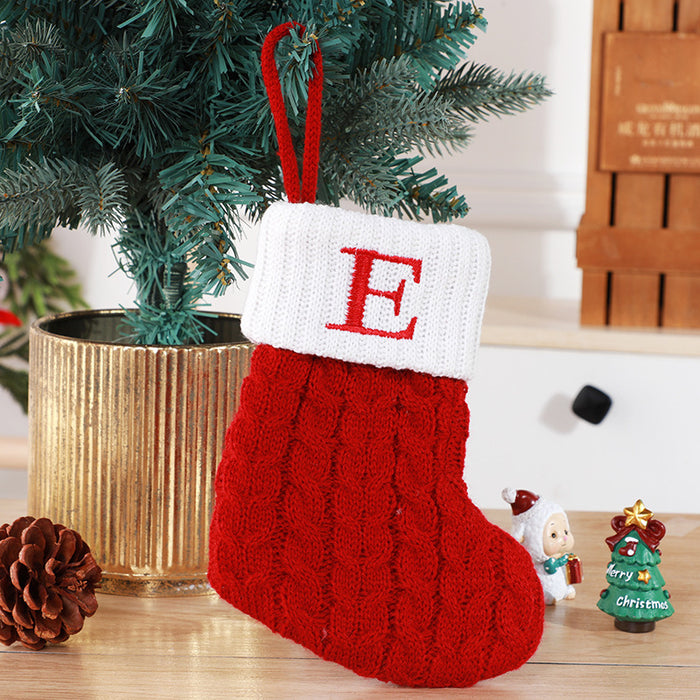 Cute Letters Christmas Stockings Decorative Creative Tree Pendant Wool Knitted Socks