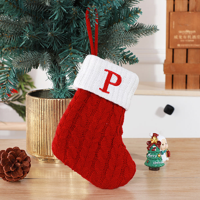 Cute Letters Christmas Stockings Decorative Creative Tree Pendant Wool Knitted Socks