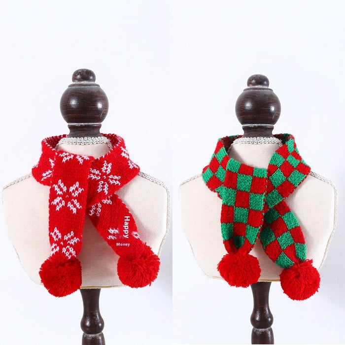 Pet Cat Dog Knitted Wool Plaid Snowflake Santa Claus Scarf Warm Christmas Three-dimensional Hat