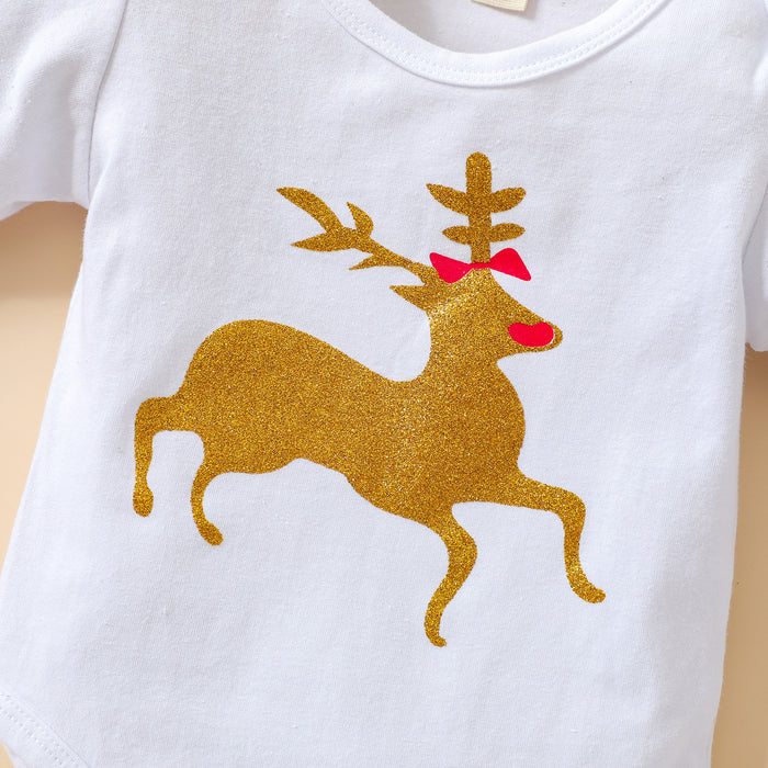 Lioraitiin 0-18M Newborn Infant Baby Girl 4Pcs Christmas Outfits Reindeer Long Sleeves Romper Tutu Skirt Leg Warmer Headband