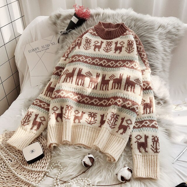 Women Knitted Christmas Sweater  New Loose pullover