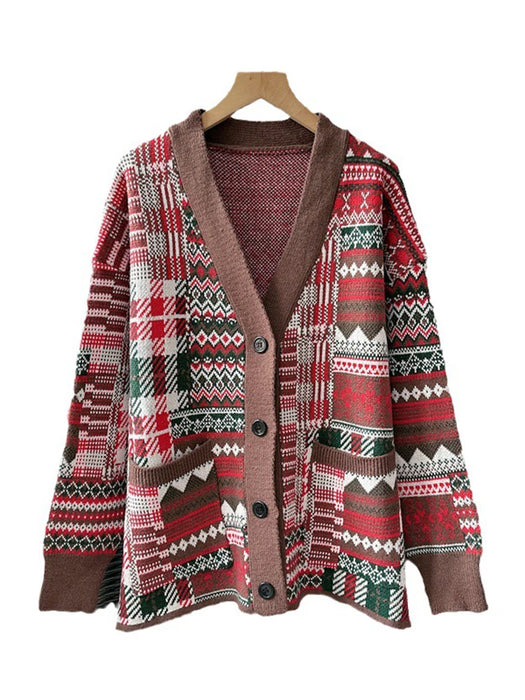 Red Colorful Christmas Cardigan