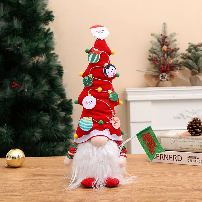 Christmas Tree Hat Hair Dwarf Doll Holding Flag Faceless Rudolph Doll Shopping Mall Window Decoration