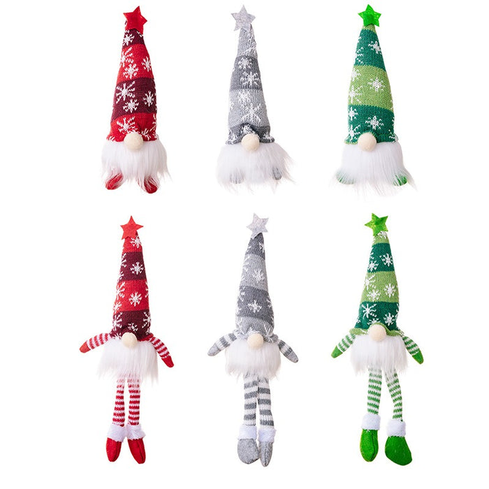 Christmas Decorative Faceless Doll Forest Elderly Snowflake Knitted Hat with Lamp Rudolf Hanging Leg Goblin Doll