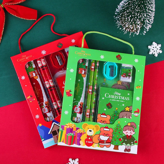 6Pcs Christmas Stationery Set Pencil Sharpener Eraser Ruler Set