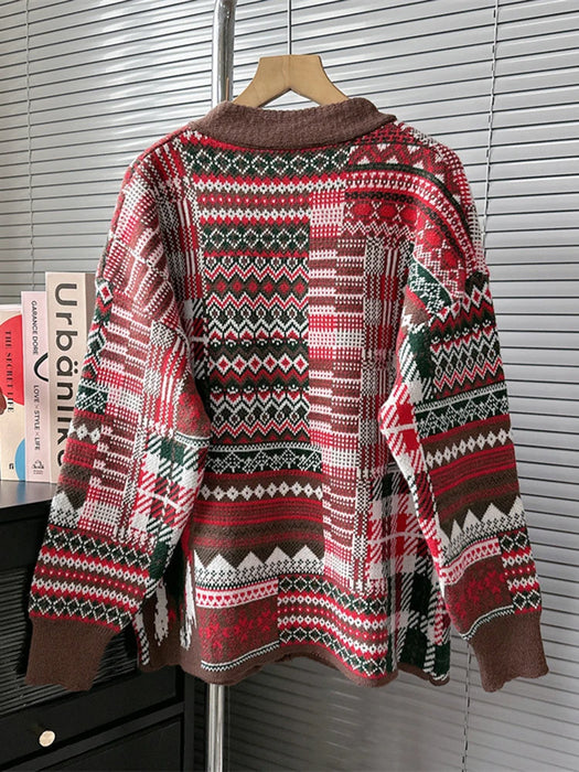 Red Colorful Christmas Cardigan