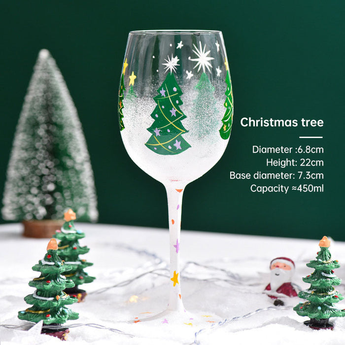 Creative Christmas Tree Glass Red Wine Glass Snowman Goblet Hand Painted Glass Christmas Decoration Red Wine Glass