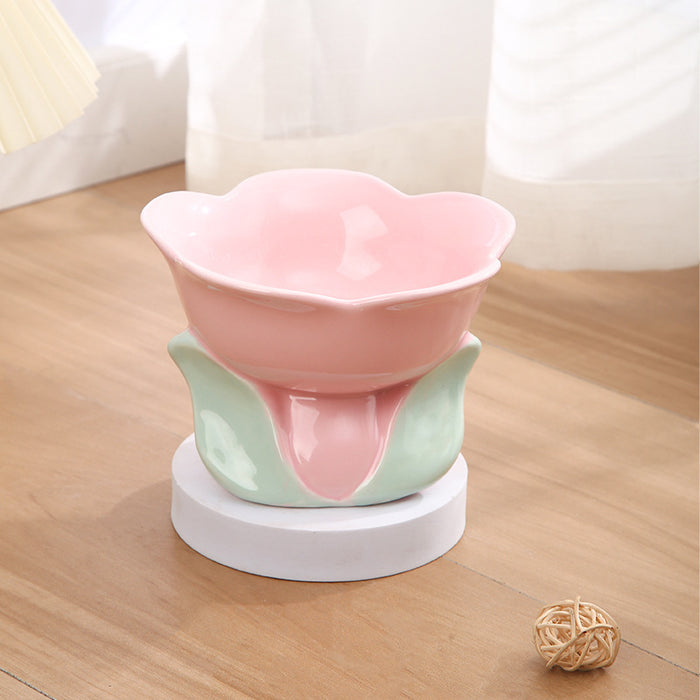 Cat Flower Bowl Raised Ceramic Pet Drinking Eating Feeders Small Dogs Elevated Non-slip