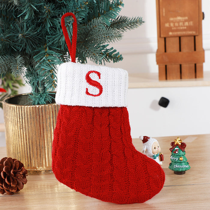 Cute Letters Christmas Stockings Decorative Creative Tree Pendant Wool Knitted Socks