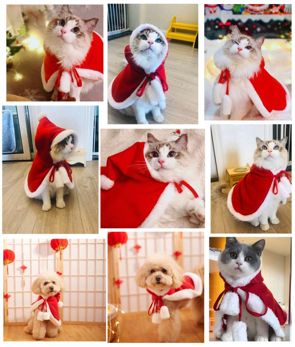 Pet Christmas Hooded Cloak Cute Cats