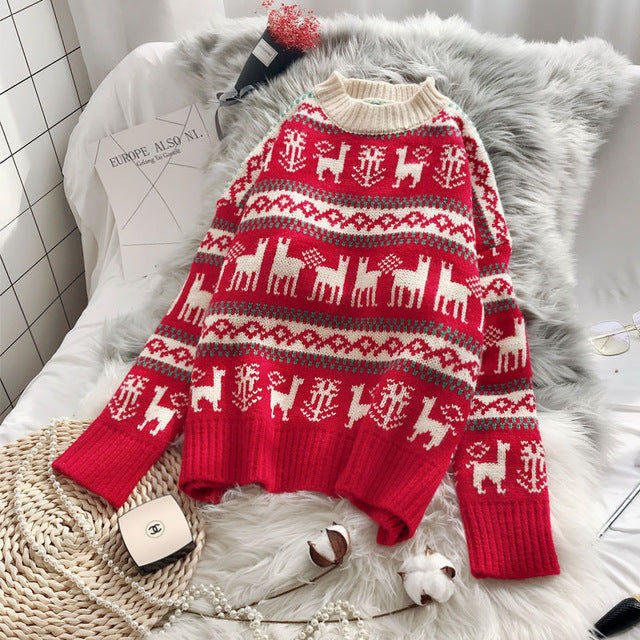 Women Knitted Christmas Sweater  New Loose pullover