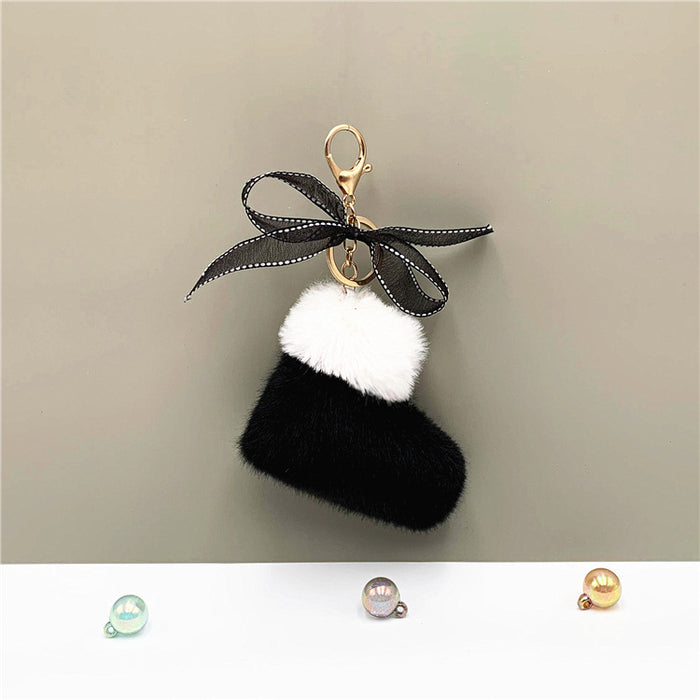 Christmas Boots Key Chain Cute Bow Bag Pendant Cartoon Plush Car Key Chain Ring Gift Accessories