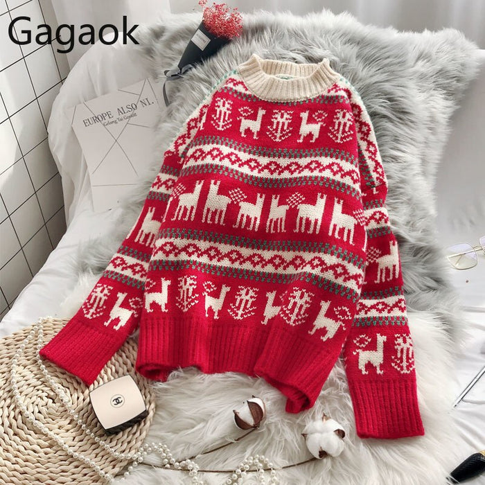 Women Knitted Christmas Sweater  New Loose pullover