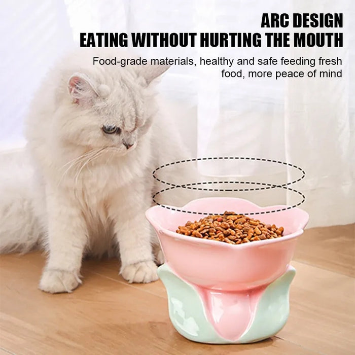 Cat Flower Bowl Raised Ceramic Pet Drinking Eating Feeders Small Dogs Elevated Non-slip