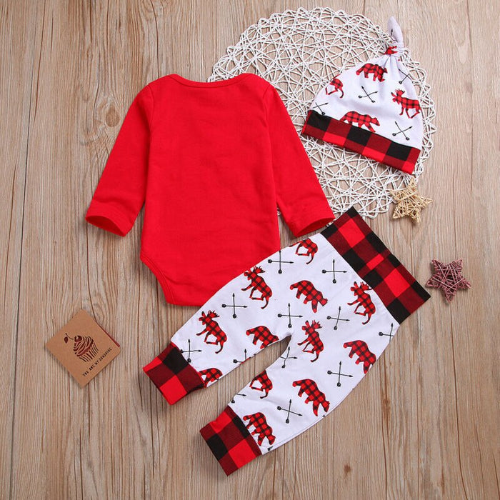 First Christmas Letter Romper Kids T-Shirts Pant Newborn Hat Outfits Girl Xmas Set Autumn Clothing 2PCS Sets