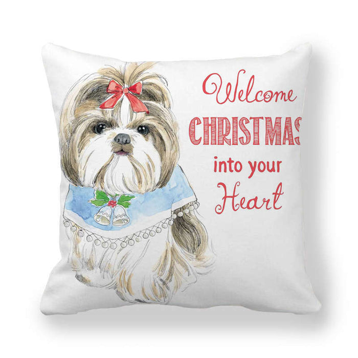 Christmas Cartoon Cute Dog Peach Skin Fabric Style Pillow Cover