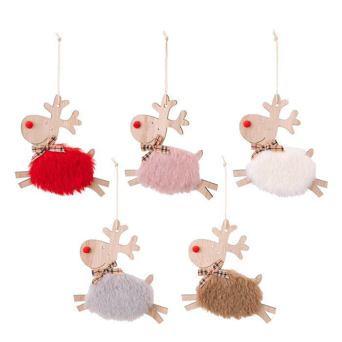 Christmas Wooden Elk Ornaments Red Lamb