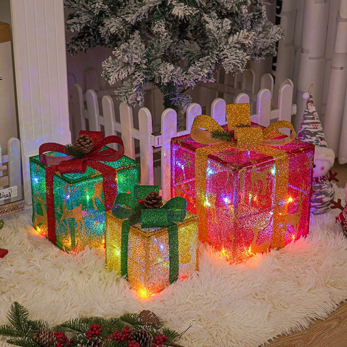 New Christmas Gift Box Set of 3 Coloured Lights Glowing Gift Boxes